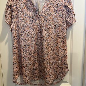 Elegant Floral V-Neck Blouse in Pink and Blue